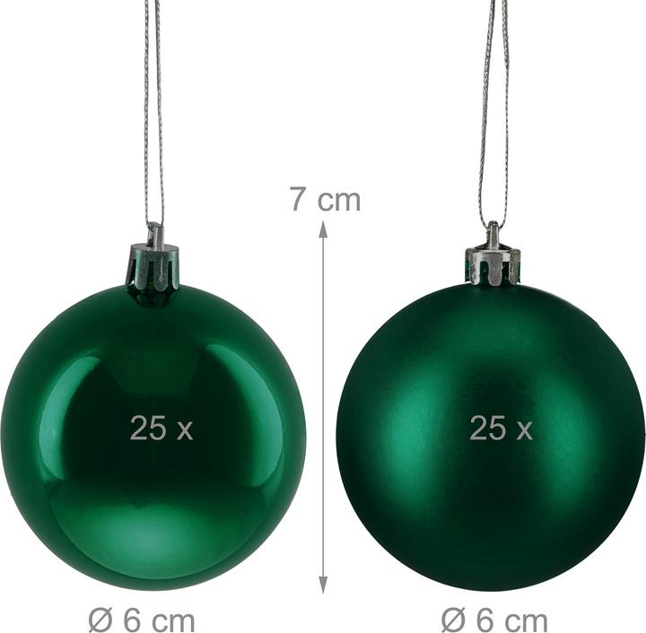 Actual product image Relaxdays - Weihnachtskugeln 50er Set, Dunkelgrün/ Silber, 7 x 6 cm (50 -part)