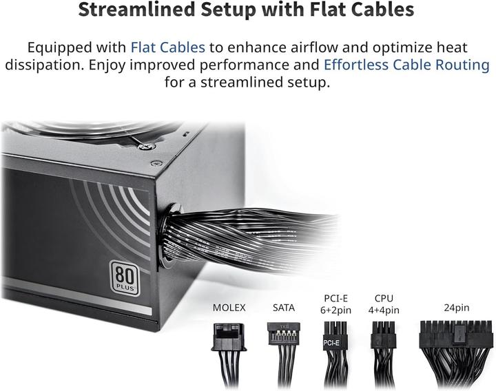 Produktbild Montech Nicht-modulare 80 Plus Weiss zertifizierte PC-Netzteil mit DC-zu-DC-Technologie und 120mm-Lüfter (750 W)