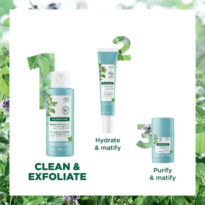 Produktbild Klorane 3-in-1 Reinigungspuder mit BIO-Wasserminze (Reinigungstücher Gesicht, 50 ml)