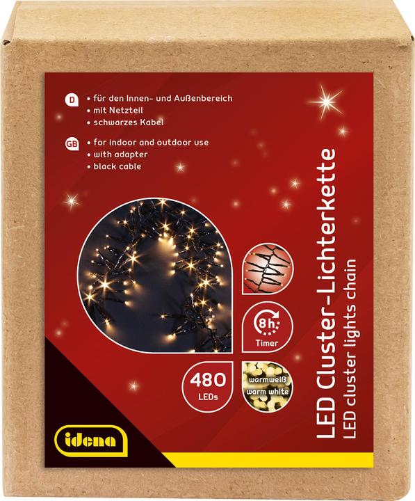 Produktbild Idena LED Cluster Lichterkette warmweiss 14,5m 480er Aussen (14.50 m)