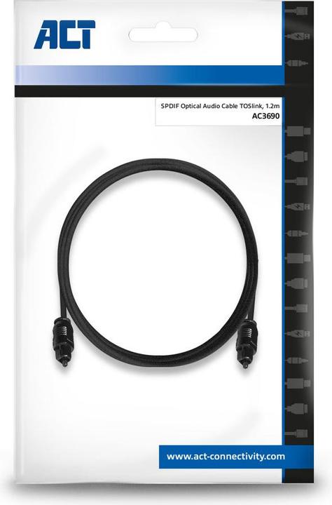 Produktbild ACT 1.2 meters SPDIF TOSlink audio connection cable male - male, Zip Bag (1.20 m, TOSLINK)