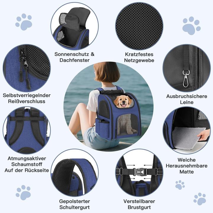 Produktbild Markenlos Hunderucksack bis 10kg mit Netzfenster (Hund, Katze, Atmungsaktiv, Faltbar)
