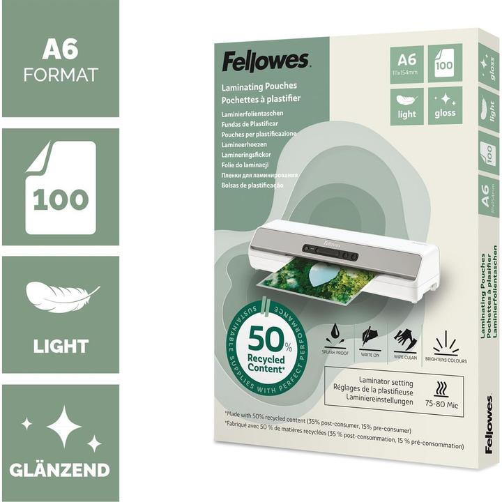 Image du produit Fellowes Laminierhülle A6 2x80µm 100ST Rec. (A6, 100 pcs, 80 µm)