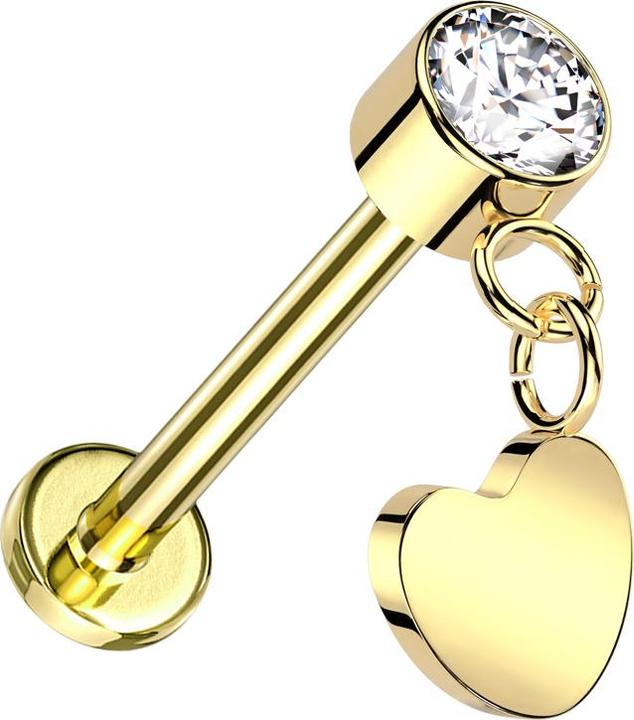 Image du produit Star Piercing Micro Threadless Labret doré cylindre doré cristal argent pendentif coeur doré (sans laiton, Titane)