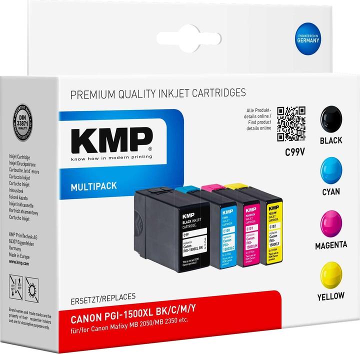 Actual product image KMP Tinte replaces PGI1500XLBK, C, M, Y (9182B004) (C, FC, M, Y)