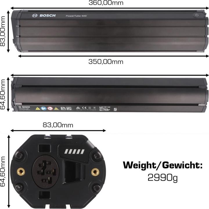 Actual product image Bosch eBike PowerTube 500 BBP281 / vertical (500 Wh, E-Bike battery)