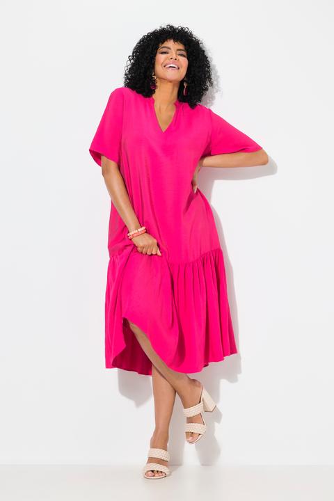 Produktbild Ulla Popken Midikleid, Volantsaum, A-Linie, V-Ausschnitt, Halbarm (46, 48)