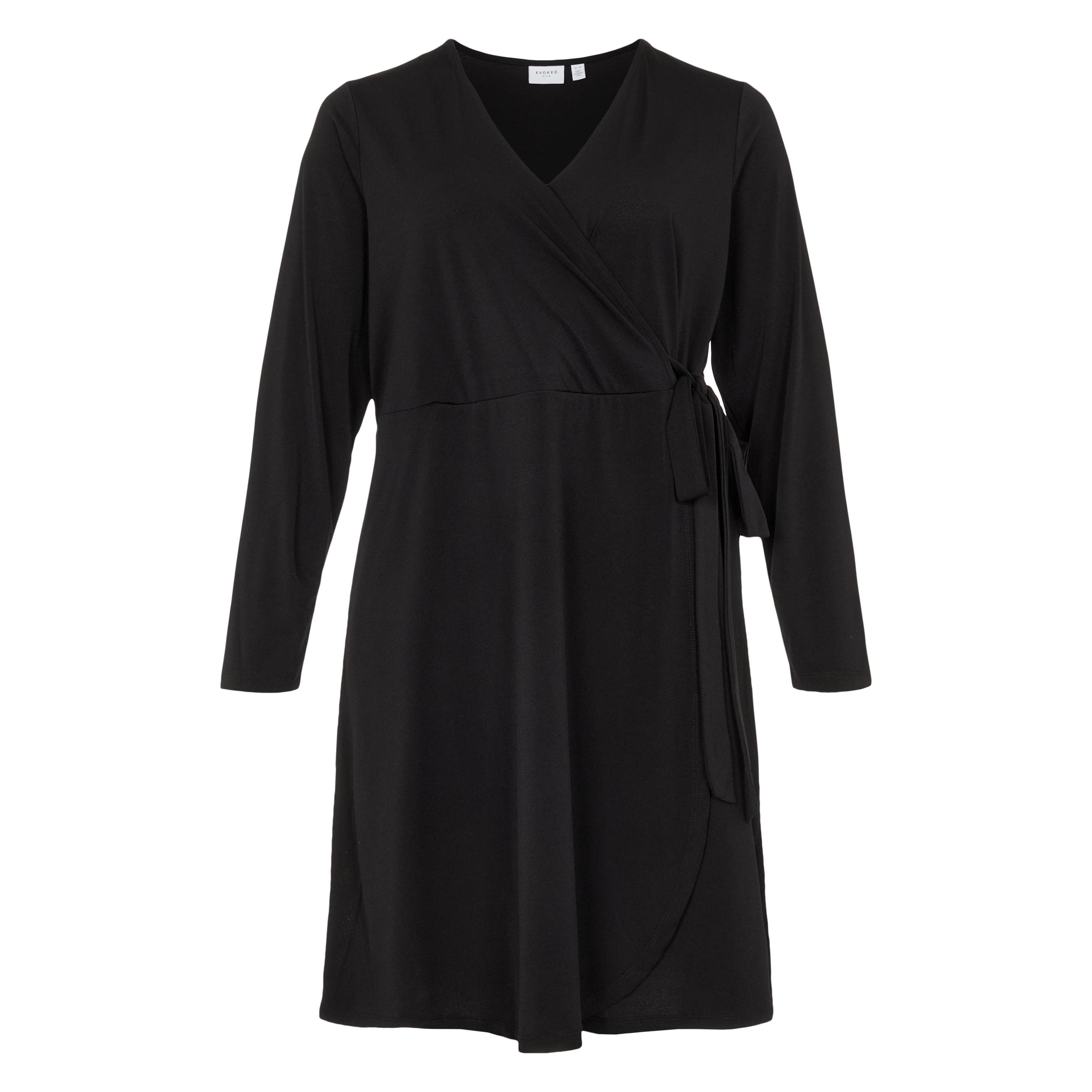 Vila, Damen, Kleider, Curve – V-Ausschnitt Wickelkleid, Schwarz, (54)