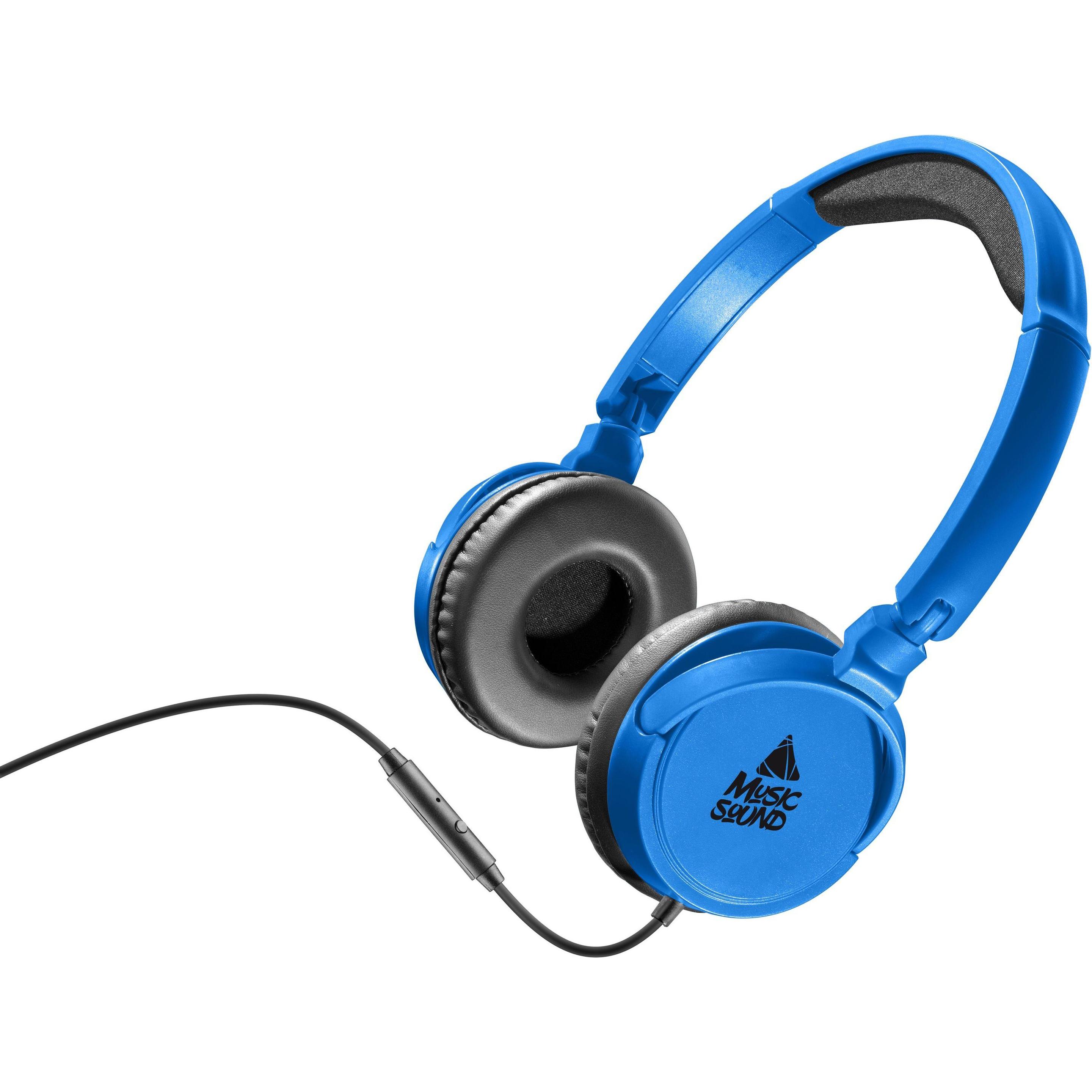 Cellularline Music Sound Stereo Headphones With Microphone (keine Geräuschunterdrückung, Kabelgebunden), Kopfhörer, Blau