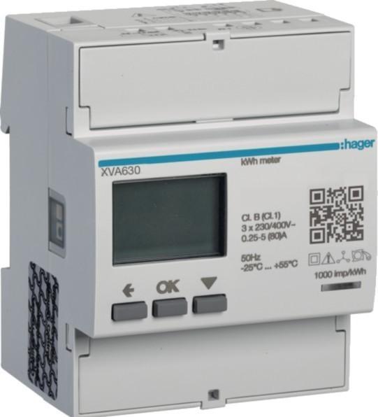 Hager Compteur d'énergie AMD 3LN direct 80A multitarif optique Modbus 4TE D0