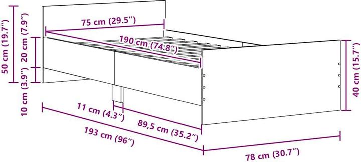 Produktbild vidaXL Bettgestell (75 x 190 cm)