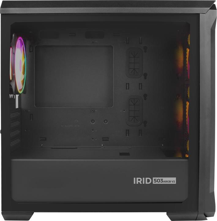 Actual product image Genesis IRID 503 ARGB PC case, Micro Tower, 2xUSB 2.0, 2x jack, 1xUSB 3.0, black (Mini-ITX)