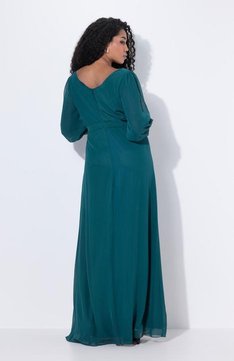 Produktbild Ulla Popken Chiffon-Maxikleid, doppellagig, V-Ausschnitt, 3/4-Arm (58)