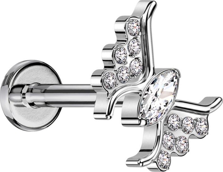 Produktbild Star Piercing Micro Labret Innengewinde silber Schmetterling silber Kristall silber (ohne Messing, Titan G23)