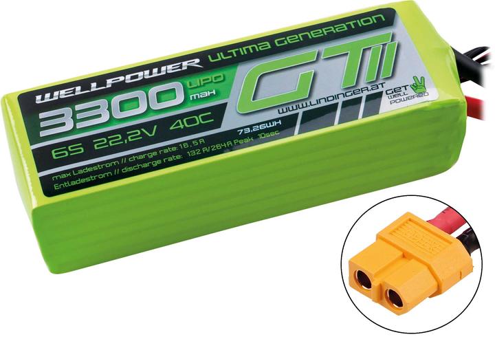 Actual product image Wellpower LIPO AKKU ULTIMA GT II 3300 MAH / 22,2 Volt 6S 40/80C CH5/8 XT-60 (22.20 V, 3300 mAh)