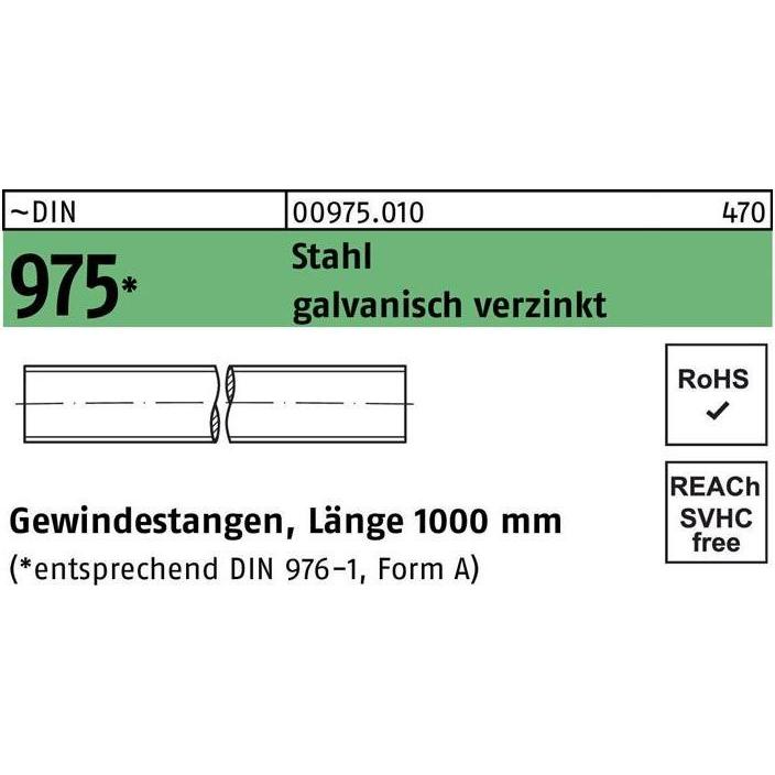 Zubehör Befestigungstechnik, Gewindestange DIN 975 M 16 x 1000mm Stahl galvanisch verzinkt