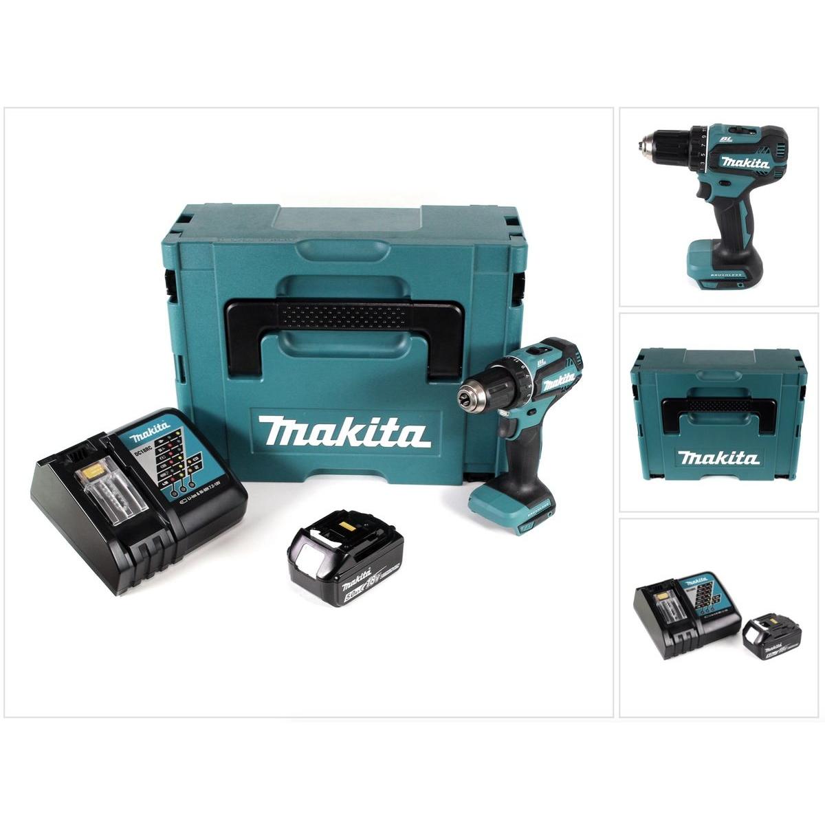 Makita, Bohrmaschine + Akkuschrauber, DDF 485 RT1J Akku Bohrschrauber 18V 50Nm im Makpac + 1x 5,0 Ah Akku + Ladegerät (A...