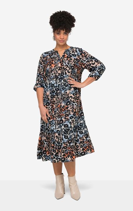 Image du produit Miamoda Robe maxi coupe trapèze à motif léopard, col tunisien et manches 3/4 (54)