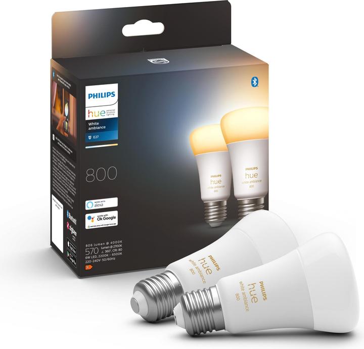 Produktbild Philips Hue White Ambiance BT (E27, 9 W, 806 lm, 2 x, F)
