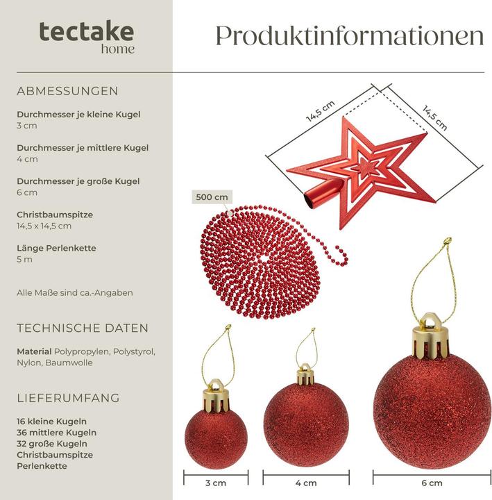 Produktbild tectake Weihnachtskugeln (84 -teilig)
