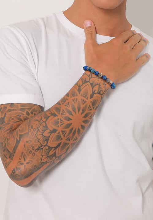 Produktbild Kuzzoi Armband Herren Achat Perlen Blau Beads 925 Silber (23 cm, Plastik, 925er Sterling Silber, Achat)