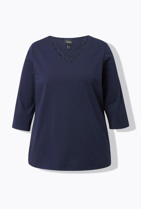 Actual product image Ulla Popken Openwork Trim 3/4 Sleeve Tee (60)