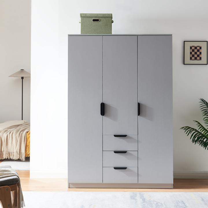 Produktbild En.Casa Kleiderschrank Eiselfing 176x120x52 cm 3 Schubladen Grau