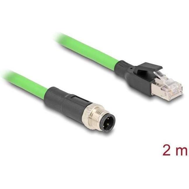 Delock M12 Kabel D-kodiert 4 Pin Stecker zu RJ45 Stecker PUR (TPU) 2 m (SF/UTP, 2 m), Netzwerkkabel