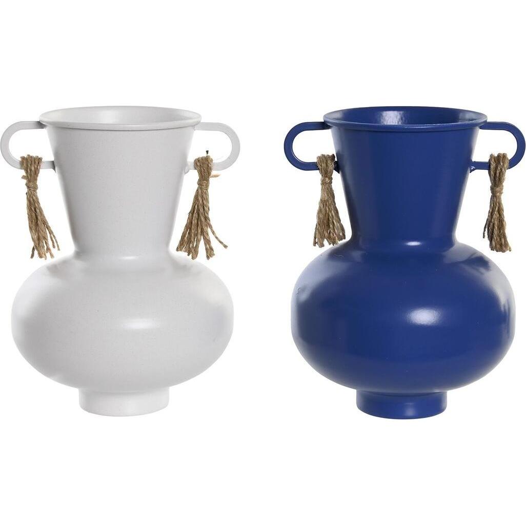 Dkd Home Decor, Vaso, Vase Metall Weiss Marineblau (12 X 12 X 16 Cm) (2 StüCk)