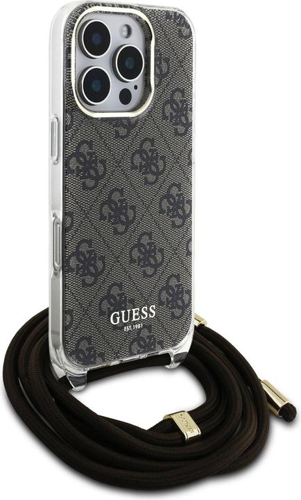Actual product image Guess GUHCP16LHC4SEW iPhone 16 Pro 6.3" brązowy/brown hardcase Crossbody Cord 4G Print