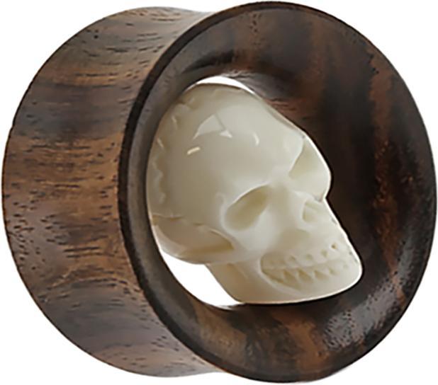 Image du produit Star Piercing Flared Tunnel Sonoholz avec tête de mort en os de buffle d'eau (sans laiton, Organique)