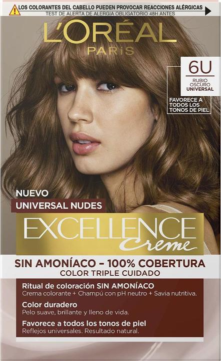 Produktbild L'Oréal Paris Excellence Creme Universal Nudes 6U Dunkelblondes Haarfärbemittel 173g (Dunkelblond)