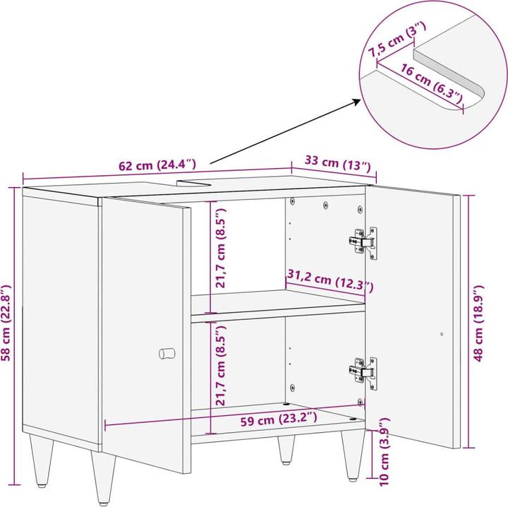 Produktbild vidaXL Waschbeckenschrank (62 x 33 x 58 cm)