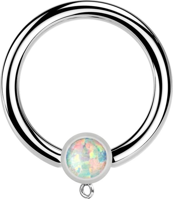Produktbild Star Piercing Micro Closure Ring silber mit Zylinder Opal weiss Ring für Anhänger (Chirurgenstahl 316L, ohne Messing)