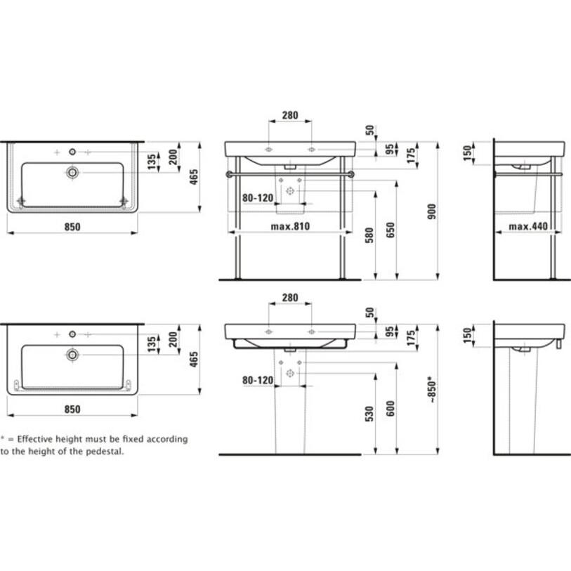 Thumbnail - Laufen, Waschbecken, Waschtisch Pro S 85 cm wei 8139650001041 (460 mm, 850 mm)