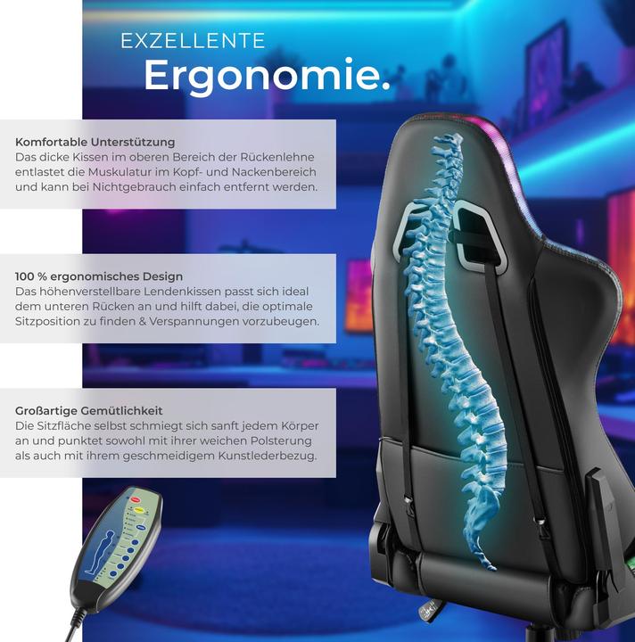 Produktbild tectake Gamingstuhl Tartaros, LED, Massagefunktion