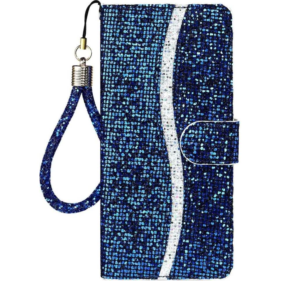 Cover-Discount Galaxy A14 - Glitter Leder Etui blau (Samsung Galaxy A14), Smartphone Hülle, Blau