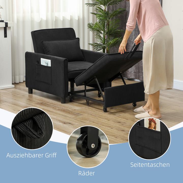 Actual product image Homcom Schlafsessel Polyester, Eukalyptusholz Schwarz