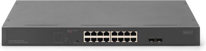 Productafbeelding Digitus 16-poorts Gigabit netwerkswitch, 19-inch, onbeheerd, 2 uplink poorten, SFP (16 ports)