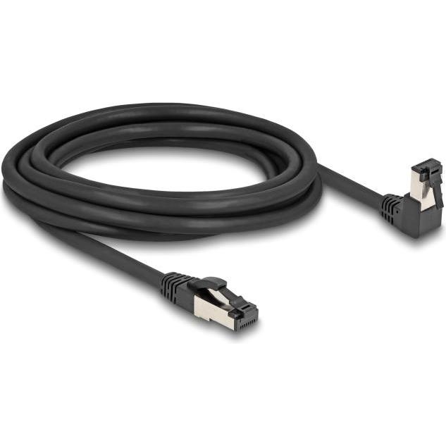 Thumbnail - Delock RJ45 Netzwerkkabel Cat.8.1 S/FTP 90° unten gewinkelt / gerade 3 m schwarz (S/FTP, CAT8.1, 3 m), Netzwerkkabel