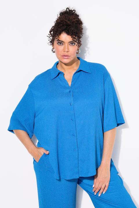Actual product image Ulla Popken Lightly Textured 3/4 Sleeve Button Down Blouse (56)