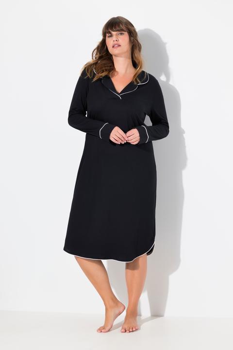 Actual product image Ulla Popken Piped Accent Lapel Collar Cotton Blend Knit Nightgown (62)