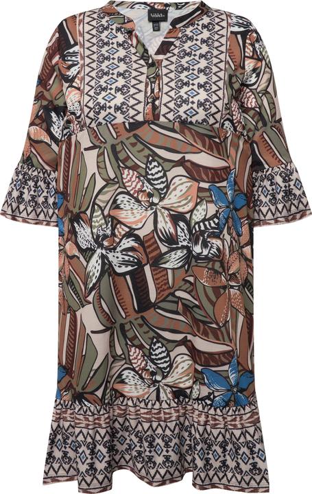 Actual product image Ulla Popken Mixed Print Flounce Panel 3/4 Sleeve Dress (50, 52)