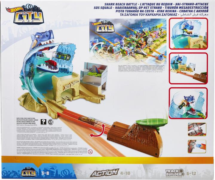Hot Wheels City Hai Strand Attacke Set – Großes Spielset Mit Auto, Starter & Mechanischen Wellen