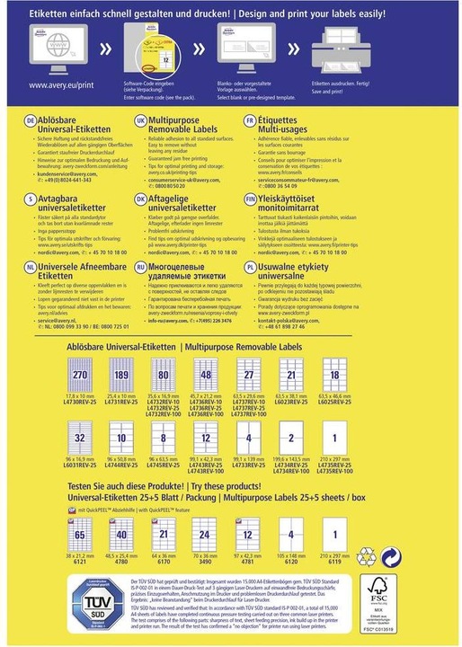 Actual product image Avery Universal labels, ablösbar