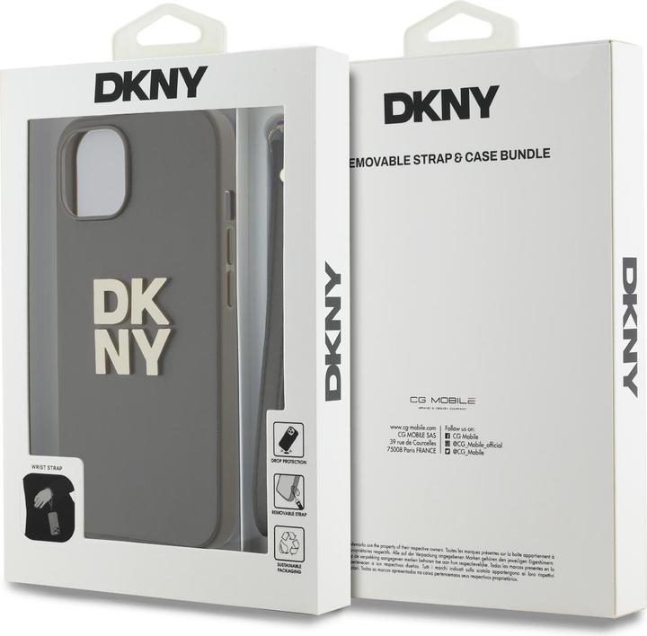 Immagine prodotto DKNY Custodia da polso con logo Stack in pelle PU per iPhone 14 Marrone (Apple iPhone 14)