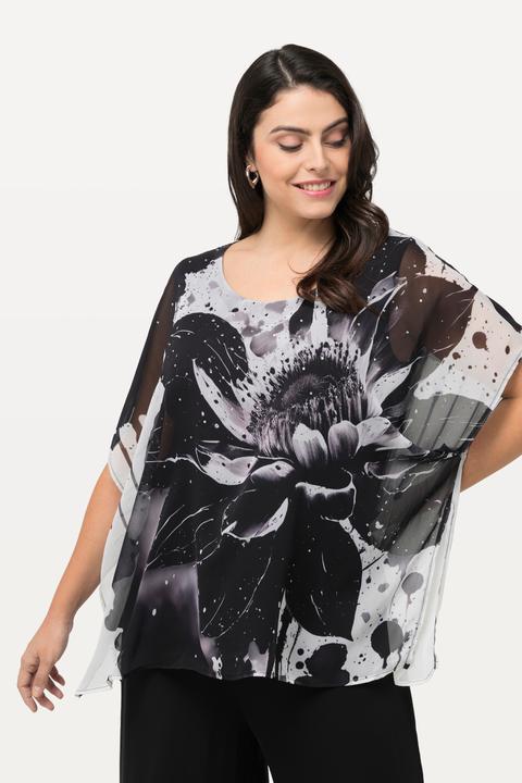 Produktbild Ulla Popken Blusenshirt, doppellagig, Blüten, Rundhals, Halbarm (54)