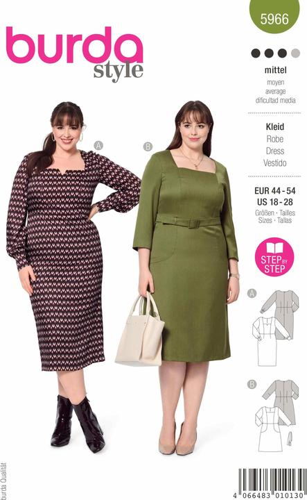 Actual product image Pattern dress - square neckline with dividing seams