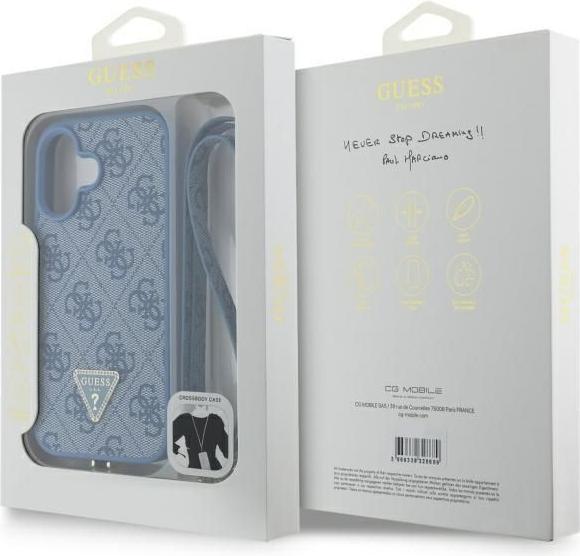 Actual product image Guess GUHCP16SP4TDSCPB iPhone 16 6.1" niebieski/blue hardcase Leather Metal Logo Strass Crossbody (Apple iPhone 16)