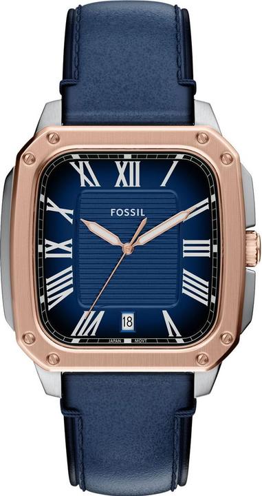 Actual product image Fossil FS6149 Timeless Elegance with Blue Leather Strap & Rose Gold/Stainless Steel Case (Analogue wristwatch, 42 mm)